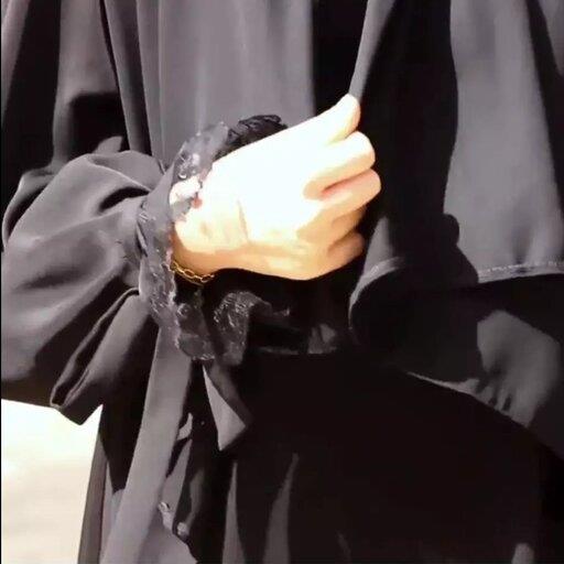 مانتو عبایی کرپ الیزه با مچ زیبا ی کشی و تور دار مدل جاسمین